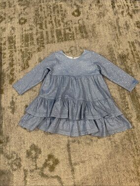 Isobella & Chloe Toddler Girl Long Sleeve Sparkle Blue Tiered Ruffle Dress 3T